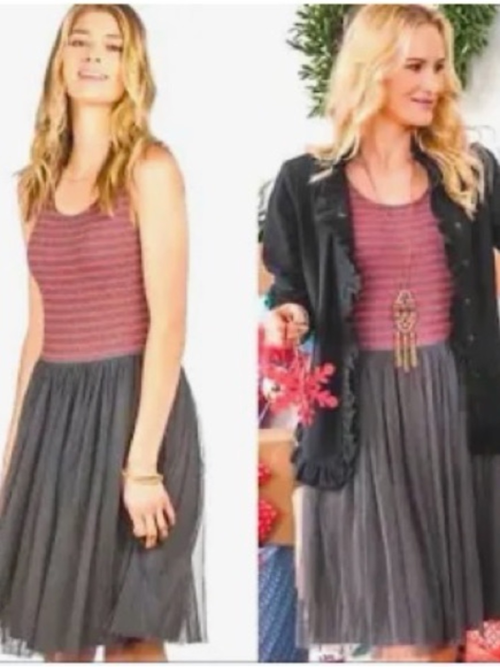 Matilda Jane Gray Striped Tulle Tank Dress Large ‘Twas the Night knee length